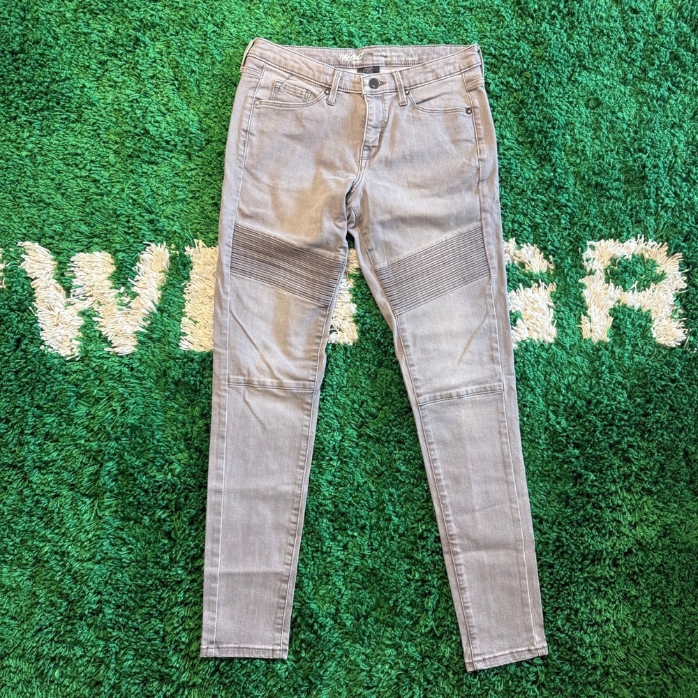 Mossimo Mid Rise Skinny Jeans Moto Accents‎ Power Stretch Gray Size 4R
